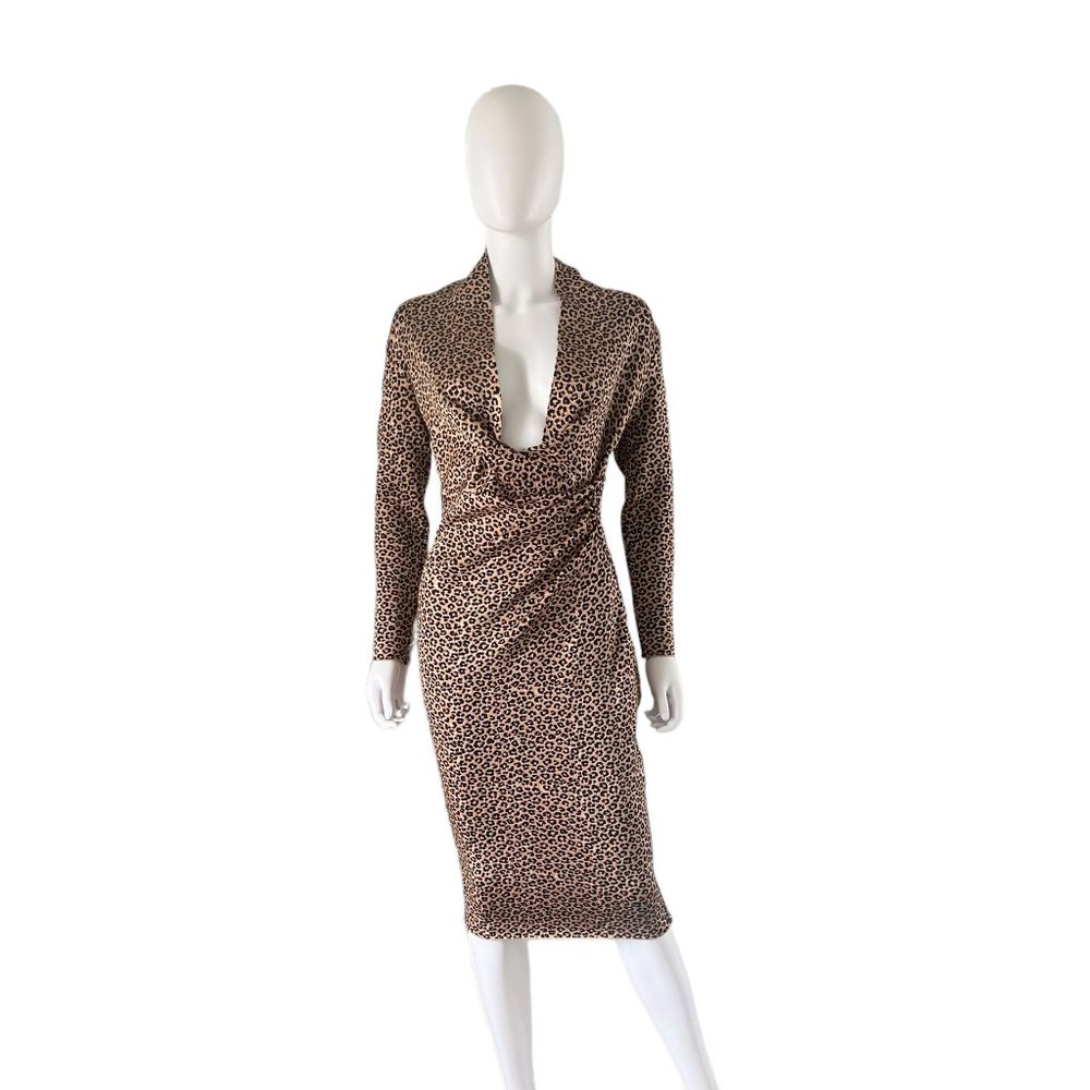 House of CB Leopard Print Francesca Draped Bandage Dress Size Medium